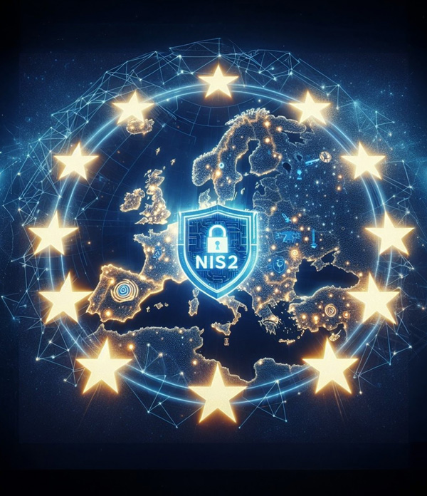 EU NIS-2 Richtlinie &mdash; Europa-Karte mit Sicherheitsschild